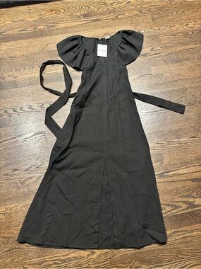 NWT Cuyana Black Linen Flutter Sleeve Midi Dress